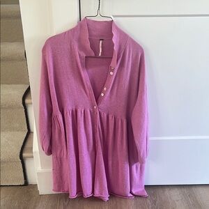 Free People Pink Oversized Tunic with Mandarin Collar